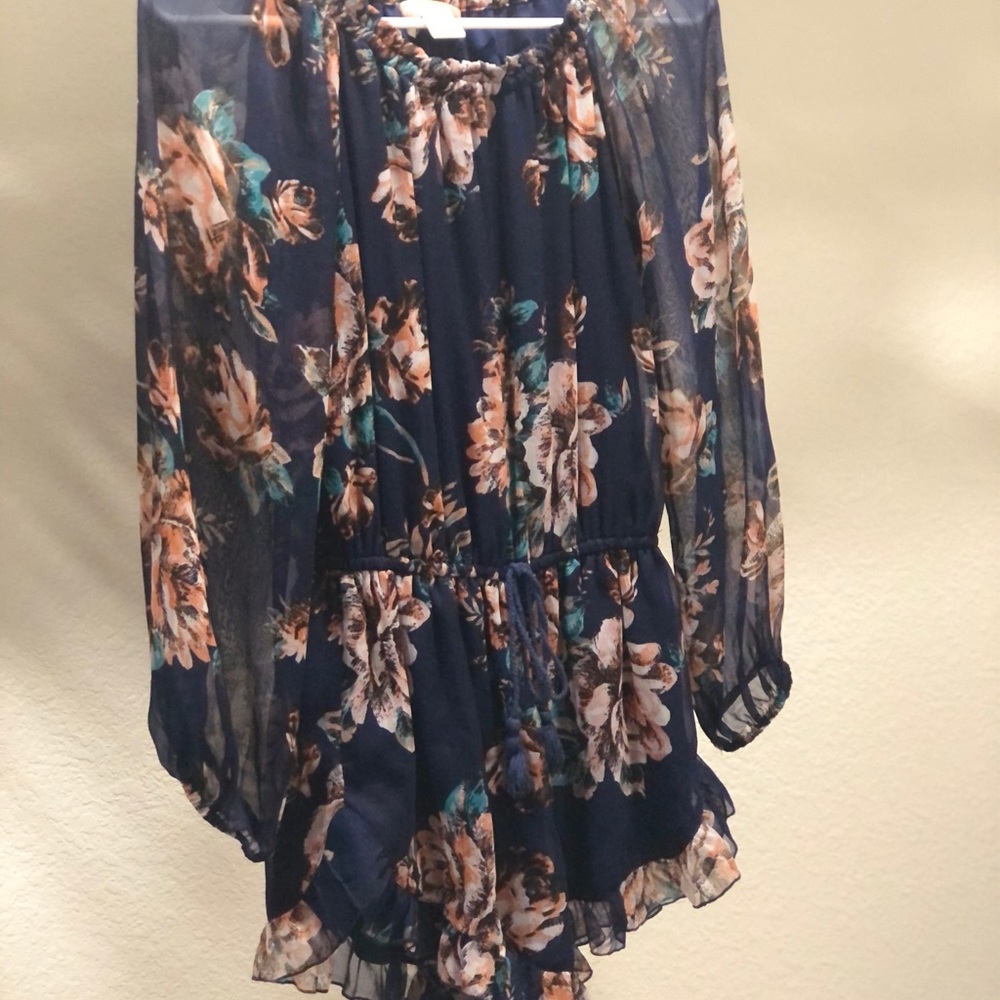 Floral print romper with see through arms